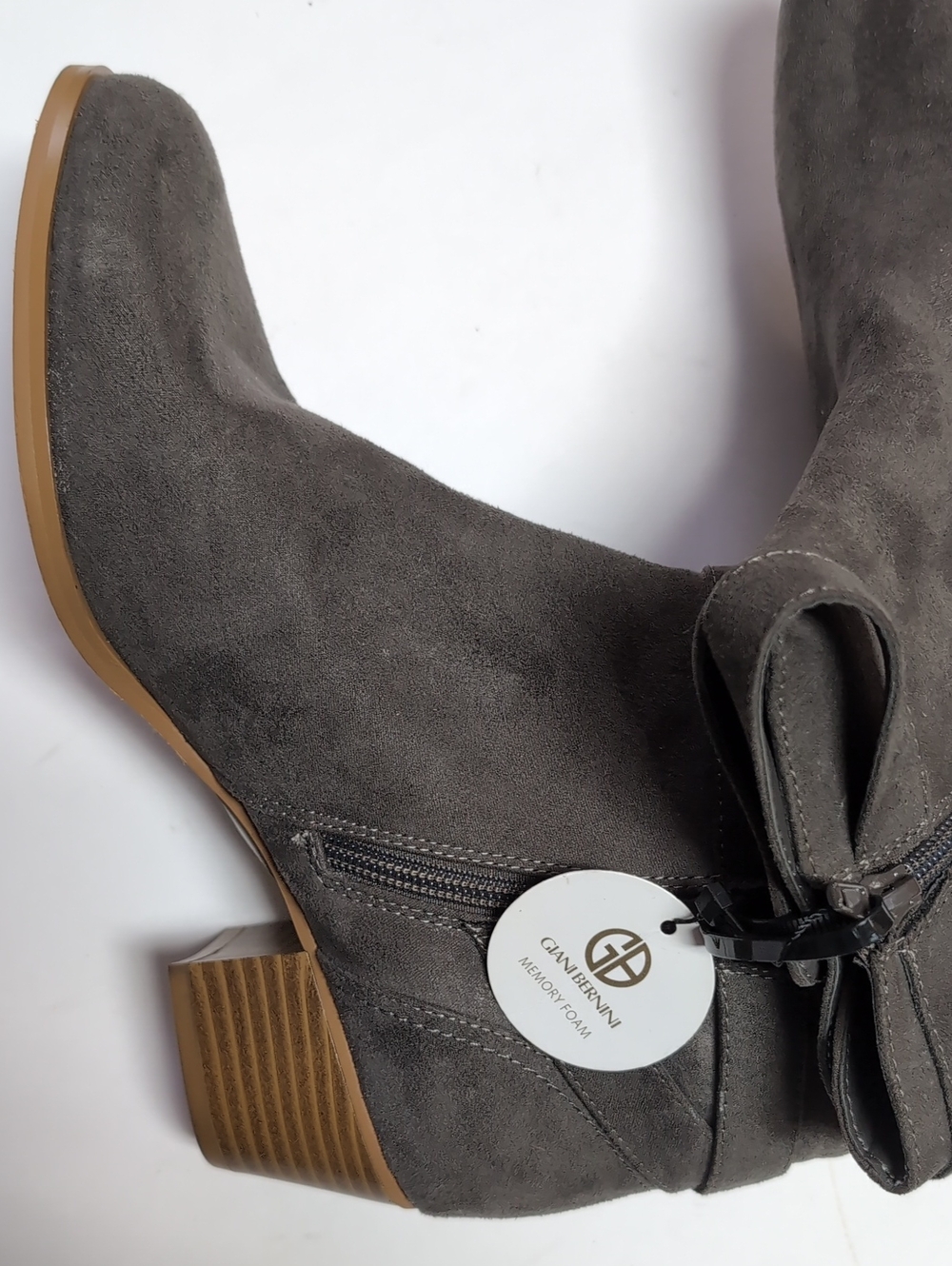 Giani Bernini Gray Suede Ankle Booties with Stacked Heel